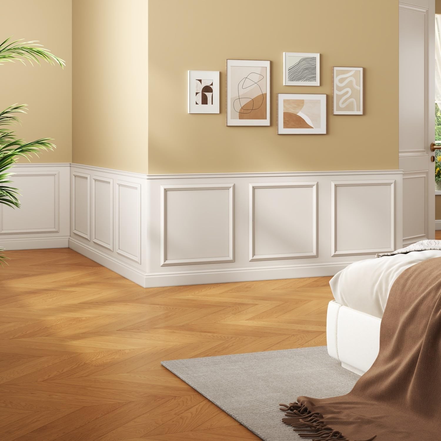 4 Set Peel and Stick Wall Molding Trim Kit, Premade Wainscoting Panels, White…