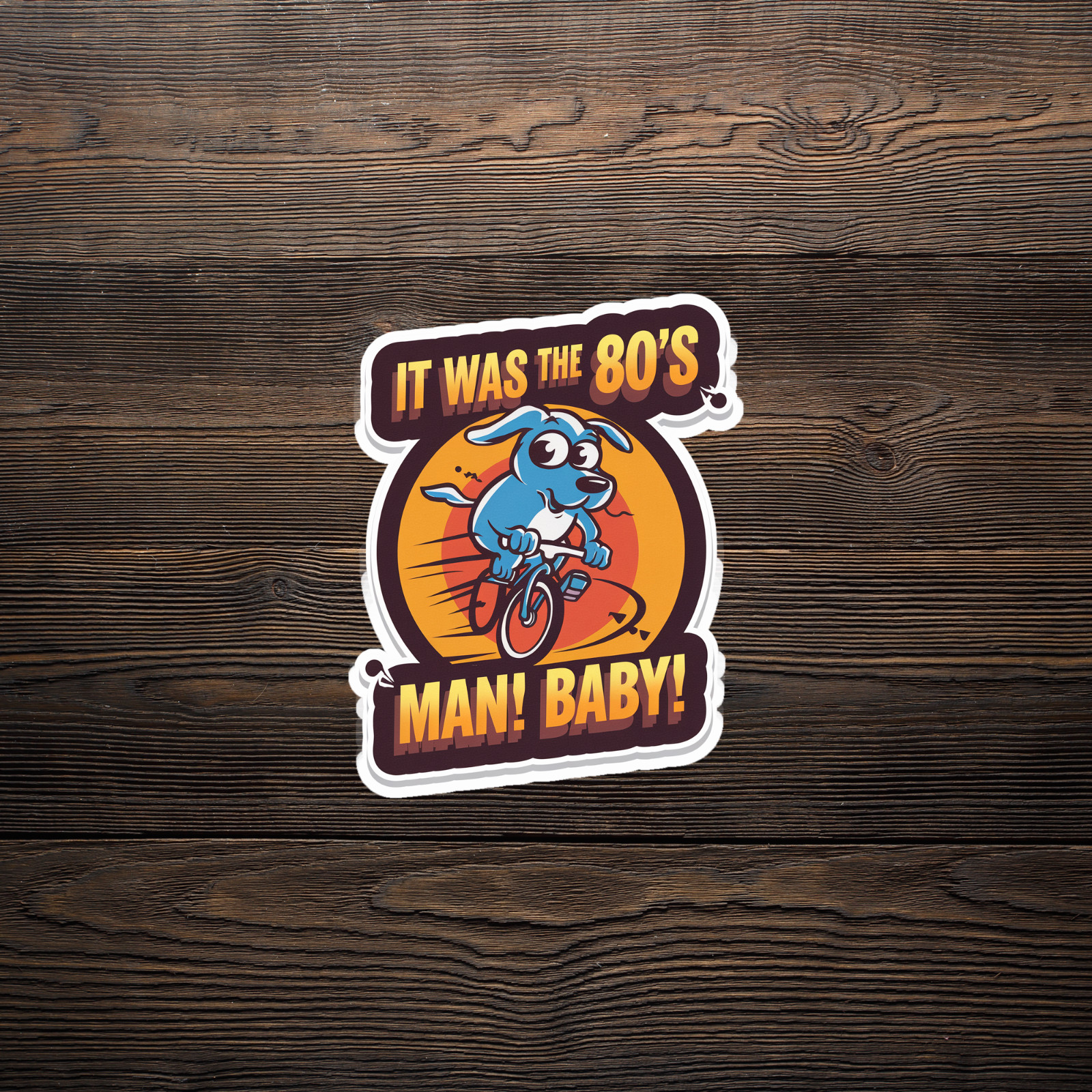 It Was The 80's Man! Baby! Retro Cartoon Rabbit on Bike Sticker #2383