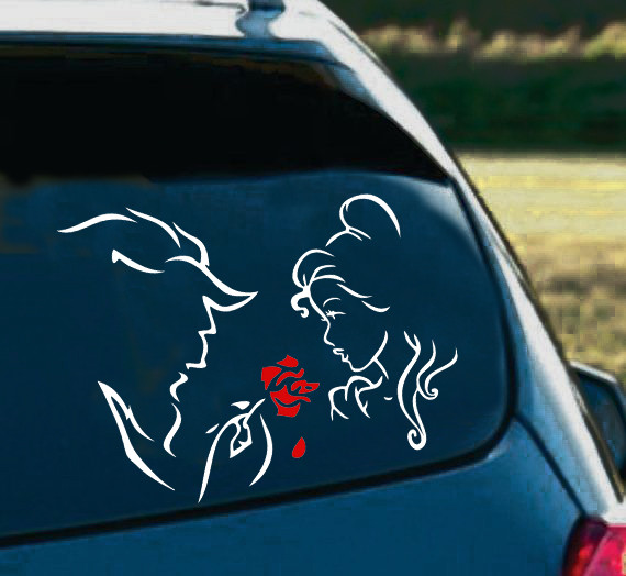 Beauty and the Beast and the Red Rose car truck SUV decal sticker 8" Red/White
