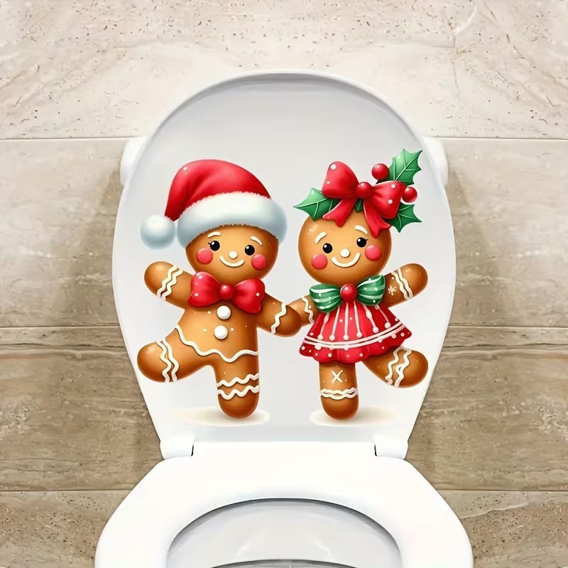 Gingerbread Man and Woman Bathroom Sticker for Festive Christmas Atmosphere