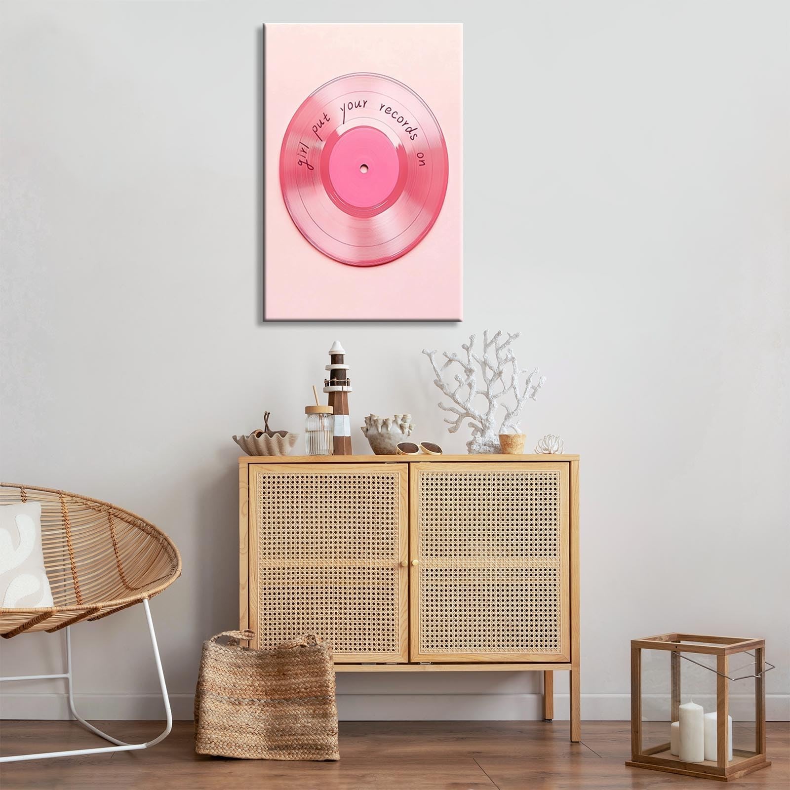 Vintage Light Pink Vinyl Record Wall Art Poster Retro Maximalist Eclectic Can…