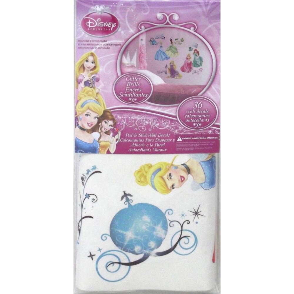 37 Disney Princess ROYAL DEBUT Wall Decals Ariel Rapunzel Glitter Stickers Decor