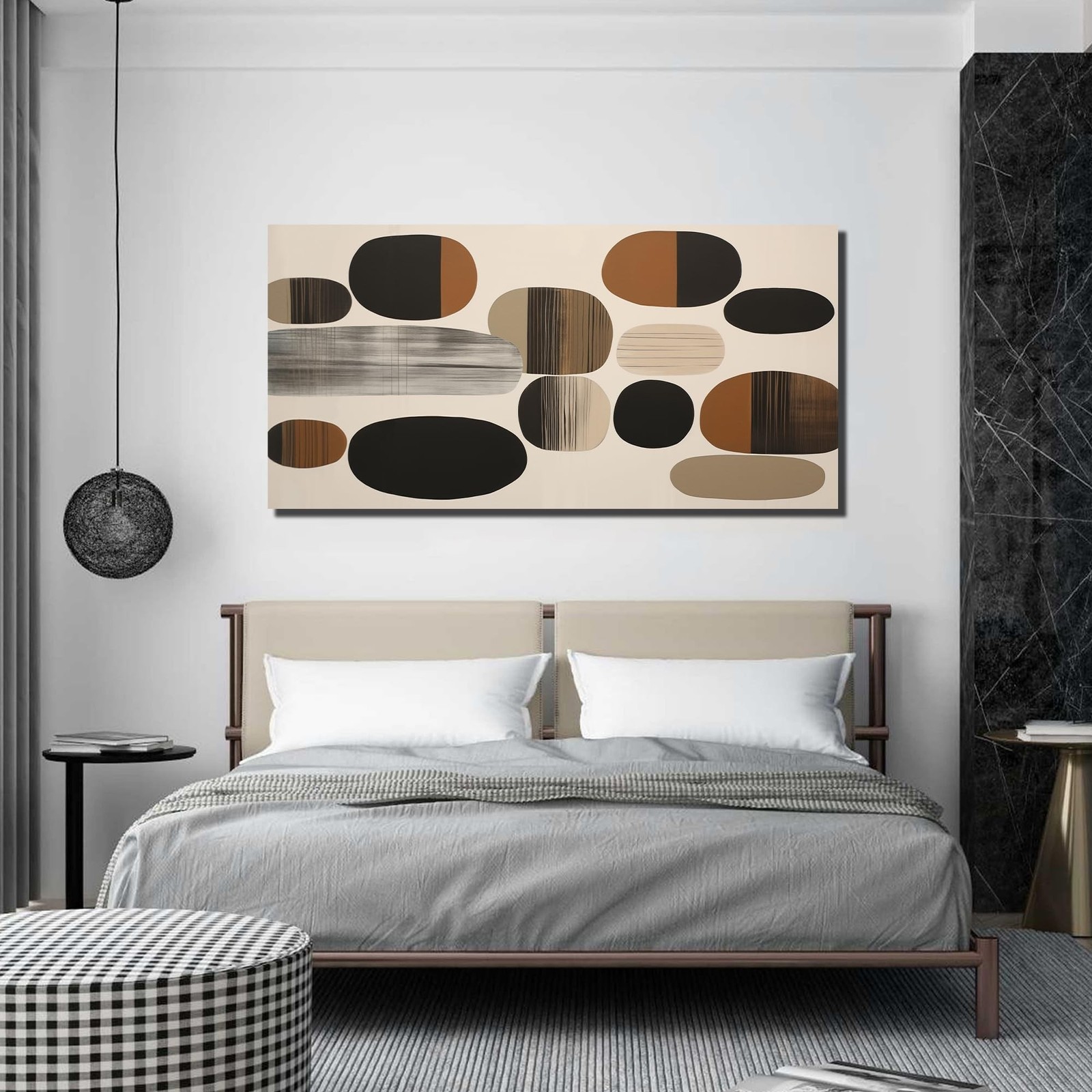 Prepeyssee Large Brown Abstract Wall Art for Living Room Geometry Black Boho …