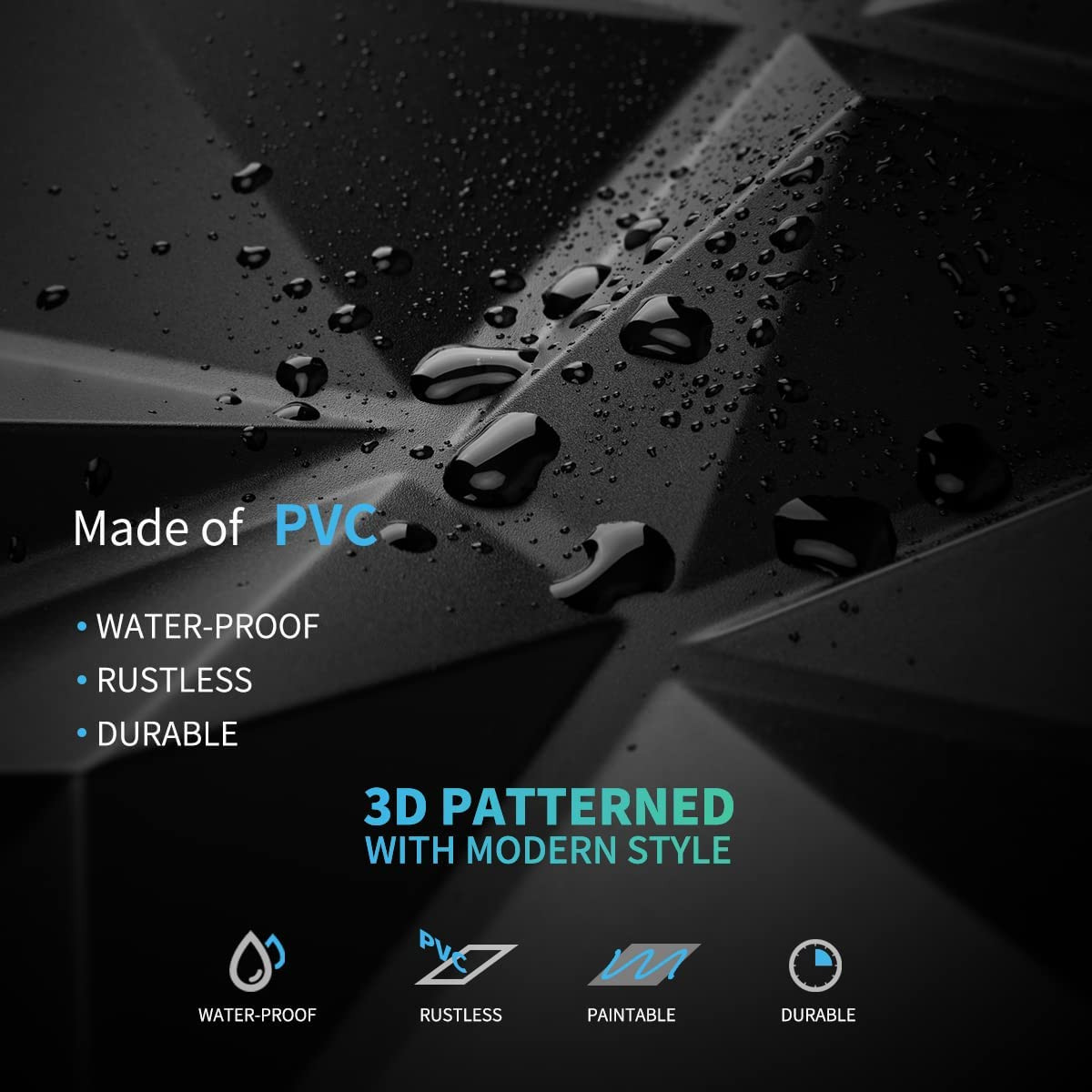 Decorative 3D Wall Panels in Diamond Design, 12"X12" Matt Black for Home and Off