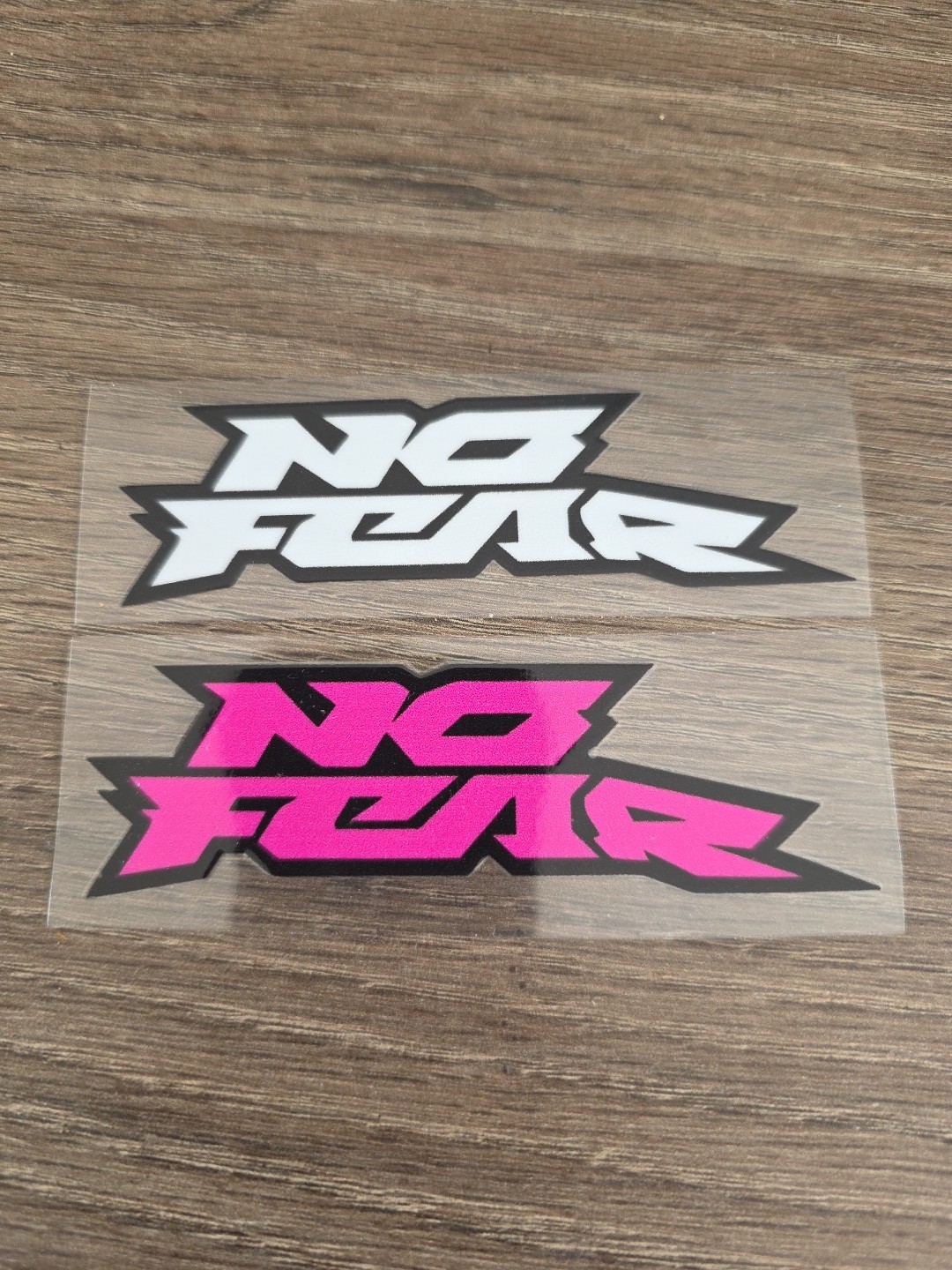 2X NO FEAR Wht/Blk And Pnk/Blk Outlined Raised UV DTF Decal STICKER 4in