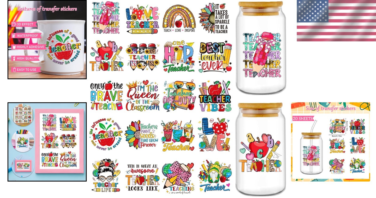 Leopard Print UV DTF Cup Wraps – 20 Sheets Teacher Stickers