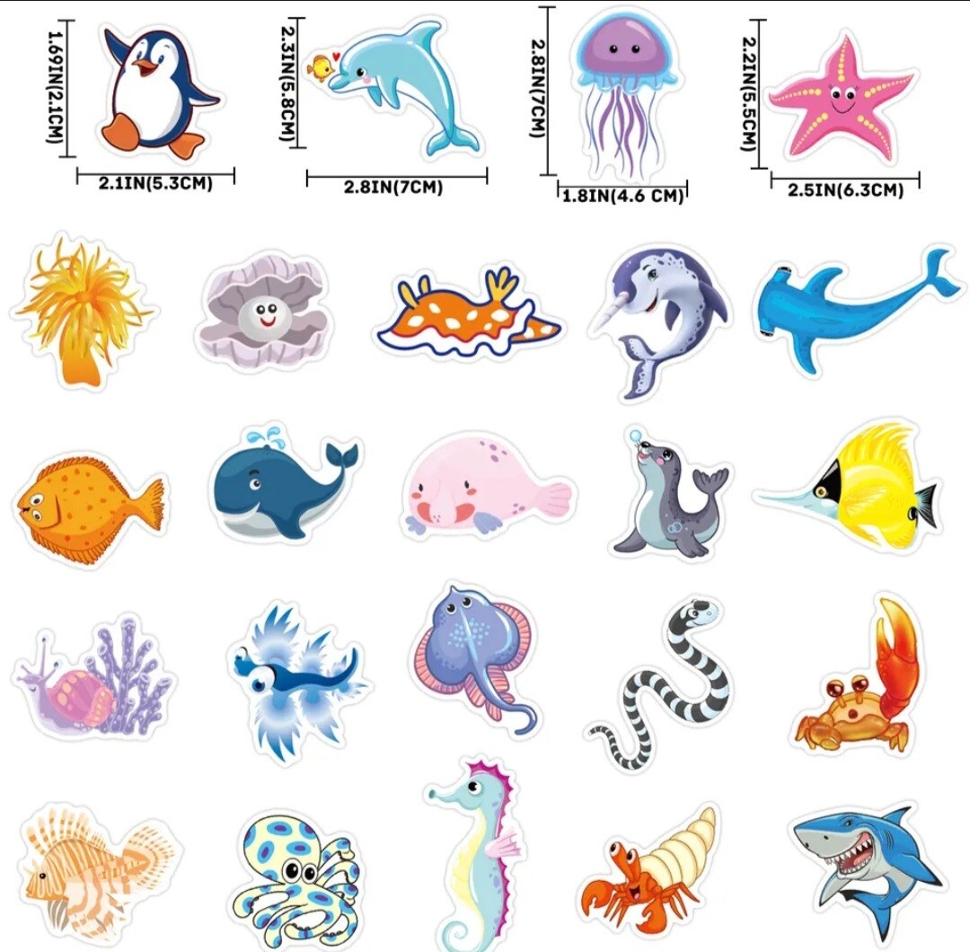 40 Pieces Ocean Life Waterproof Stickers for Wall, Laptop, Scrapbook, Notebook