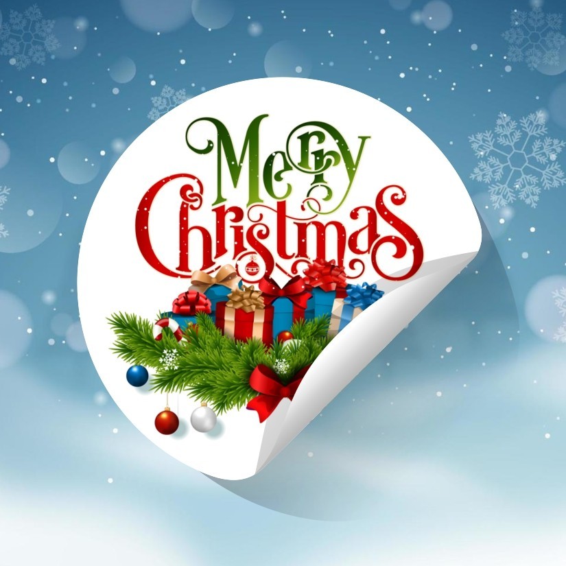 Merry Christmas Round Dot Stickers Set, 1.2" & 1.5"