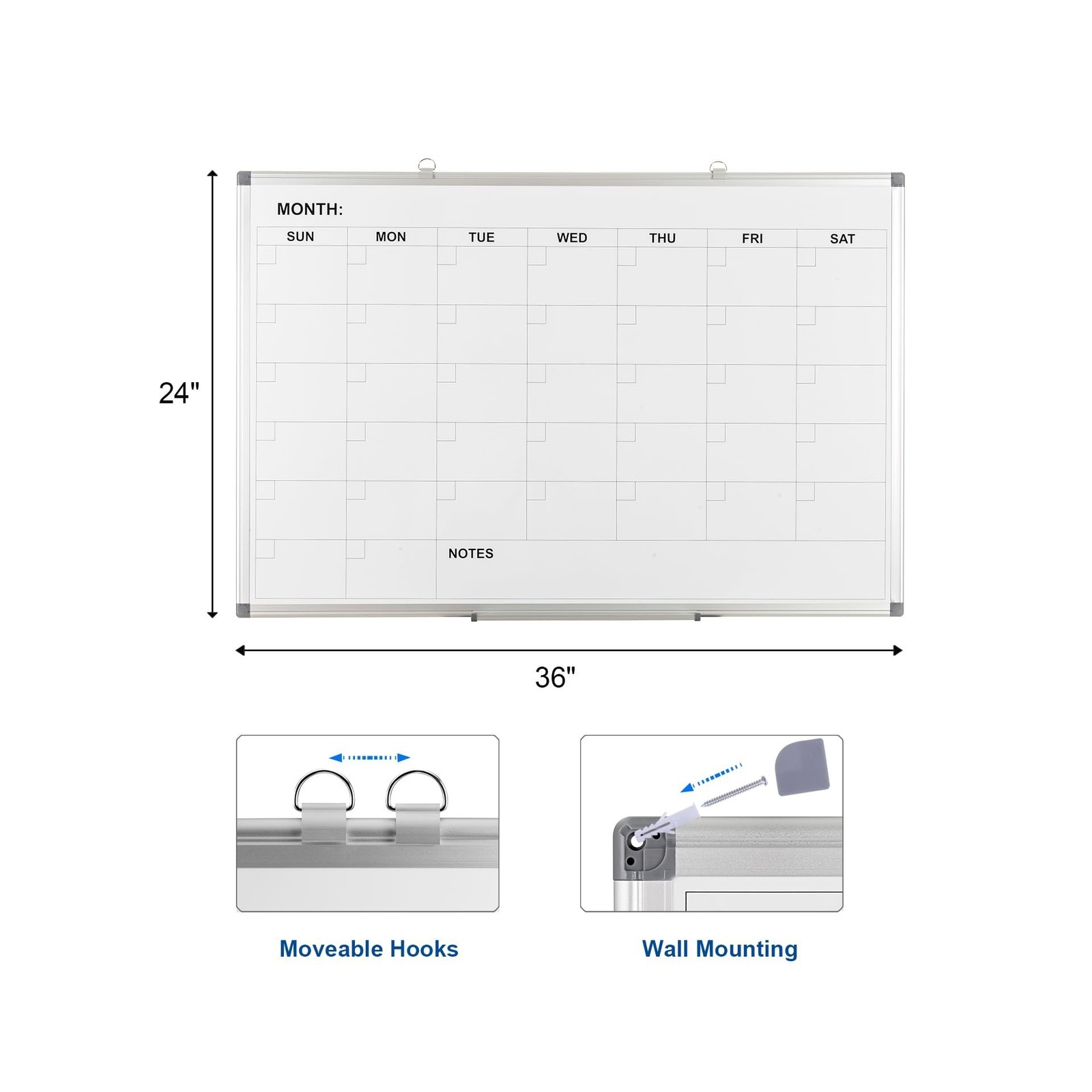 Comix Magnetic Dry Erase Calendar Whiteboard, 36 x 24 Inches Monthly Calendar…