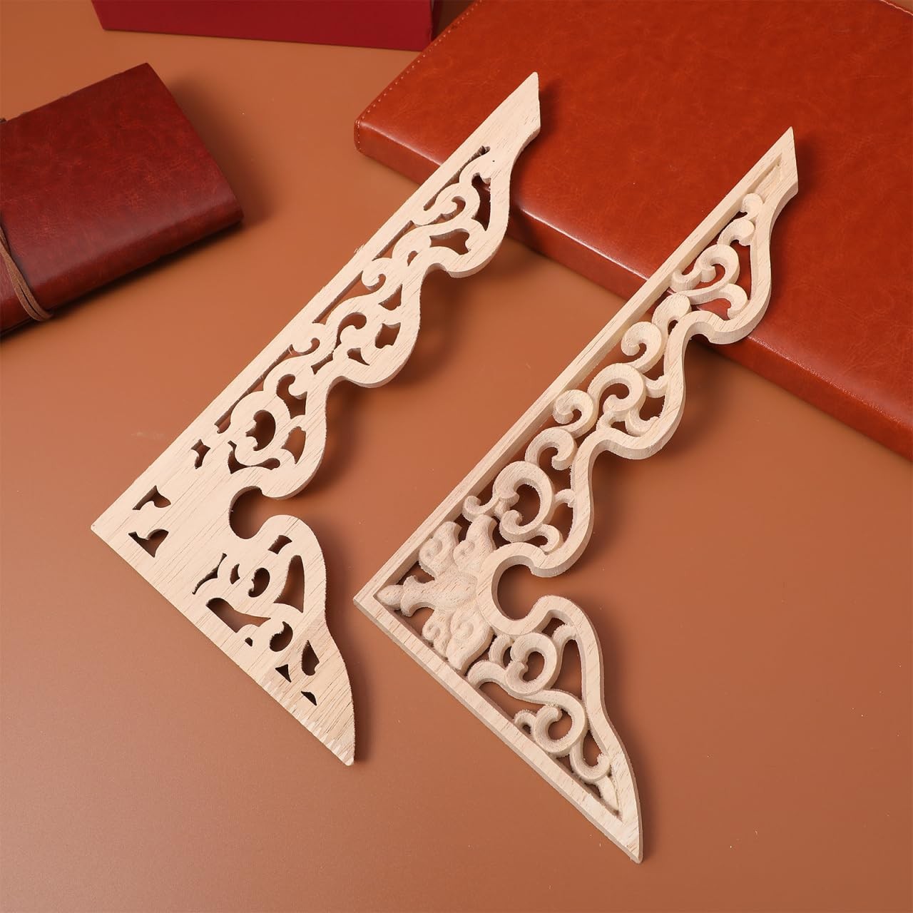 2pcs Wood Carving Decals Wood Appliques Floral Decor Decor Onlay Furniture Ch…