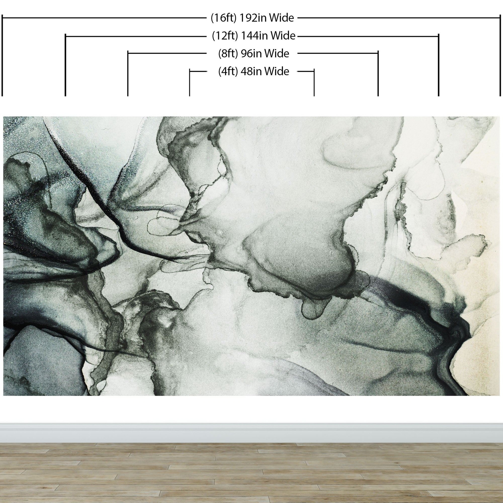 Abstract Black and White Fluid Alcohol Ink Painting Wall Mural. Peel and Stick W
