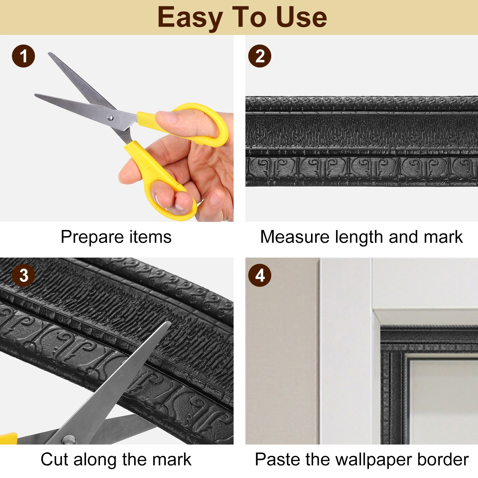 2Pcs Foam Molding Trim Self Adhesive, 1.6Inchx7.54ft Wallpaper Border, Copper