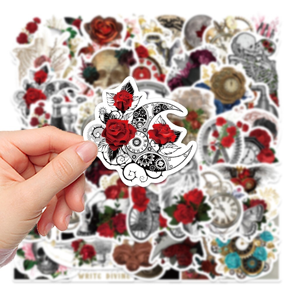 50pcs RETRO ROSE Vintage Stickers, Aesthetic Clock Furniture Owl Flowers, #222