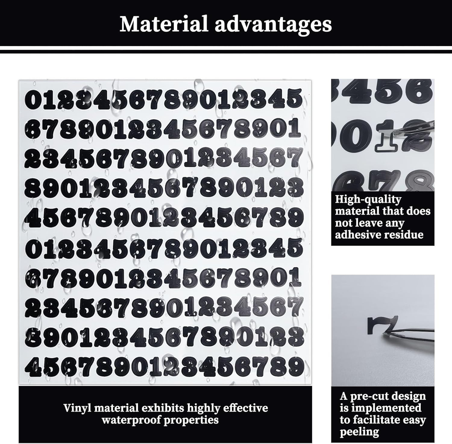 Self-Adhesive Waterproof Vinyl Number Stickers – 1/2 Inch, 8 Black Sheets
