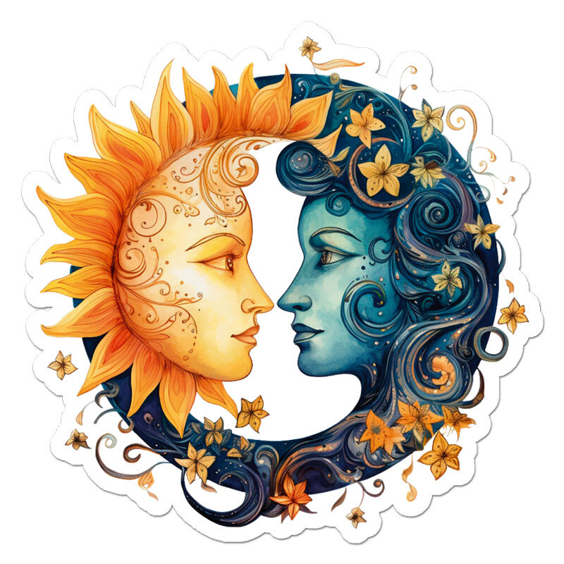 Sun Moon Flowers, Vinyl Decal Sticker, Indoor Outdoor, 3 Sizes, #11966