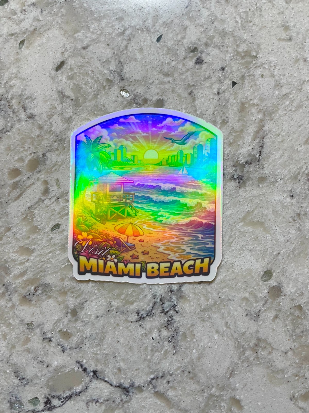 Miami Beach Postcard Sticker l Gloss or Holographic Laminate l Waterproof Decal