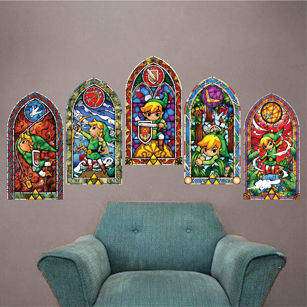 Zelda Stained Glass Wall Decals Large Zelda Decals Peel and Stick Zelda Art, s75