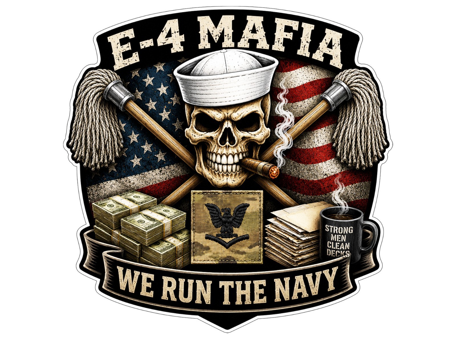Navy E-4 Mafia Decal Sticker Weather Resistant Window Car Laptop Tumbler