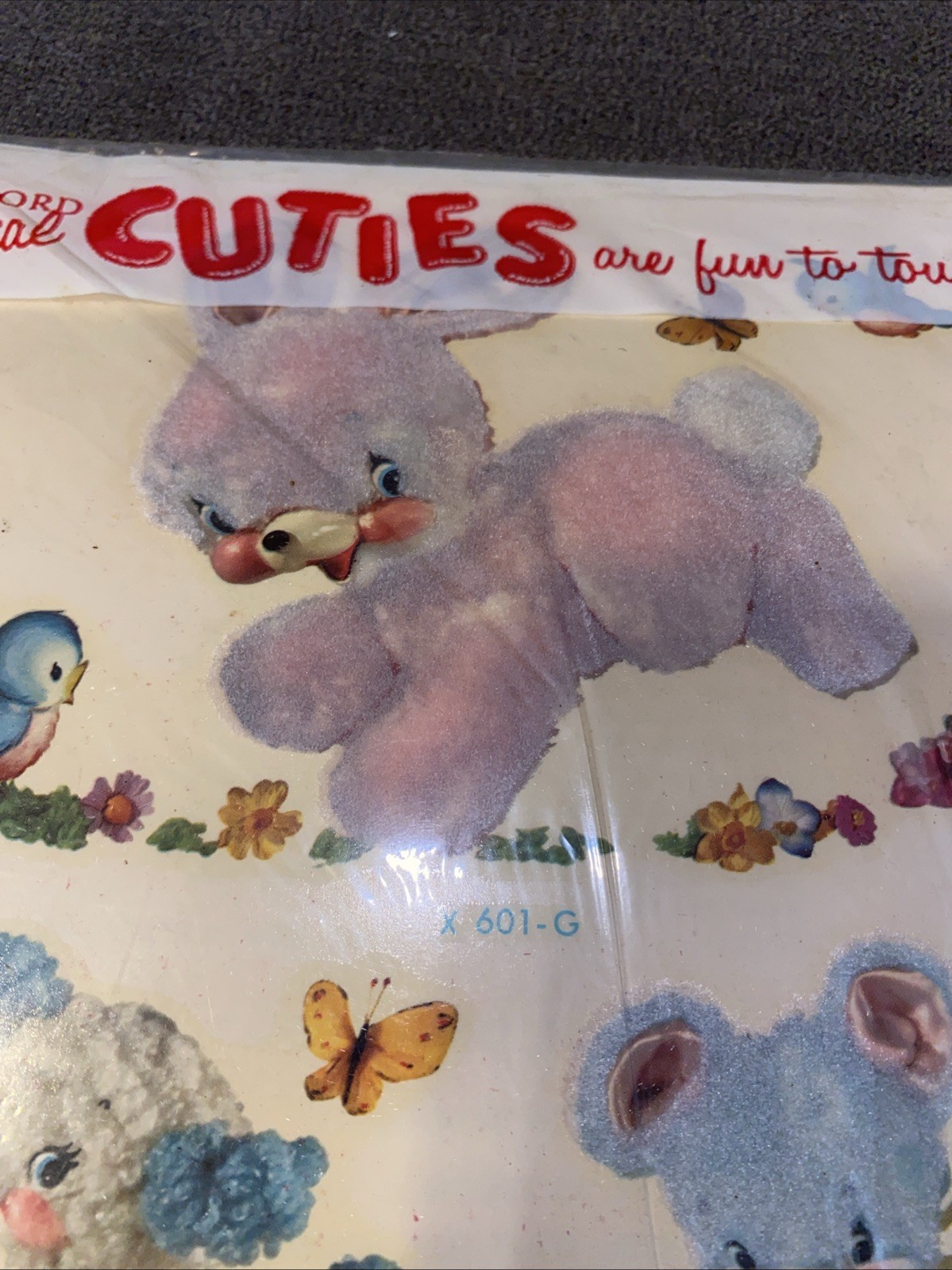 Vintage CUTIES Meyercord Fuzzy Animals Bunny Lamb Bear Decals Wall Decor NOS