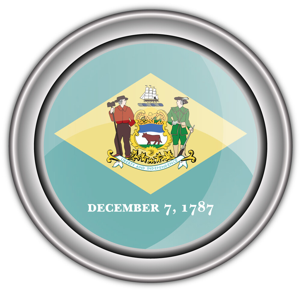 Delaware USA State Flag Silver Badge Car Bumper Sticker Decal "SIZES"
