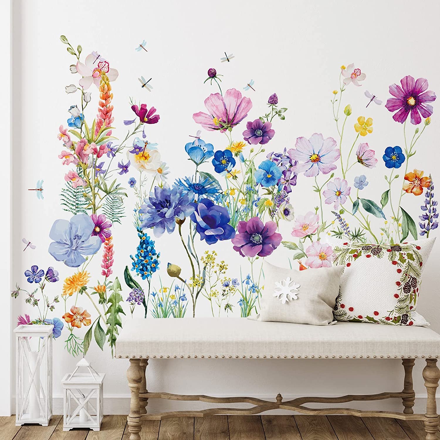6 Pcs Flowers Wall Decals Stickers Vinyl Removable Peel and Stick Colorful Drago