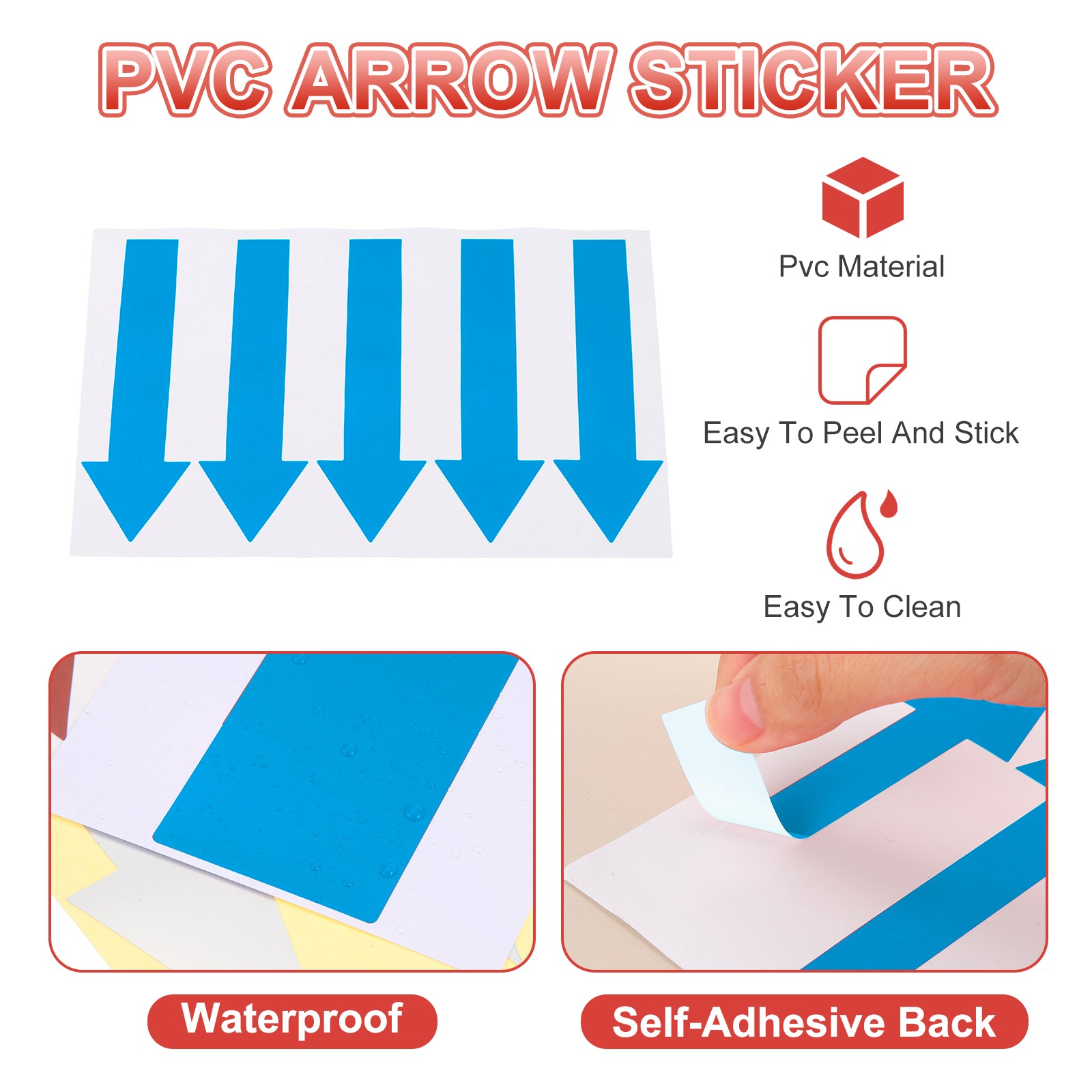 Arrow Sticker, (5×1.2 Inch, Blue) (80 Pcs), Waterproof Arrow Sign Sticker