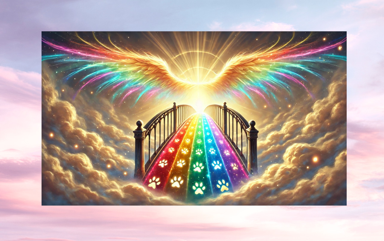 Angel Wings, Rainbow Bridge & Paw Prints WINDOW CLING Size 10.6" Vinyl