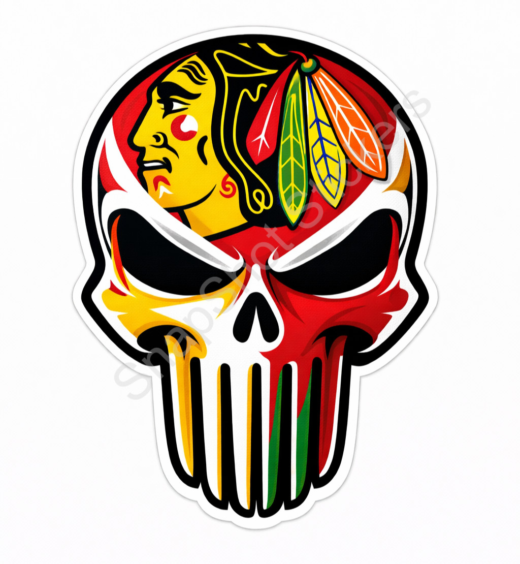 Chicago Hockey Skull Sticker Decal Red Yellow Feather Style Vinyl Waterproof Car