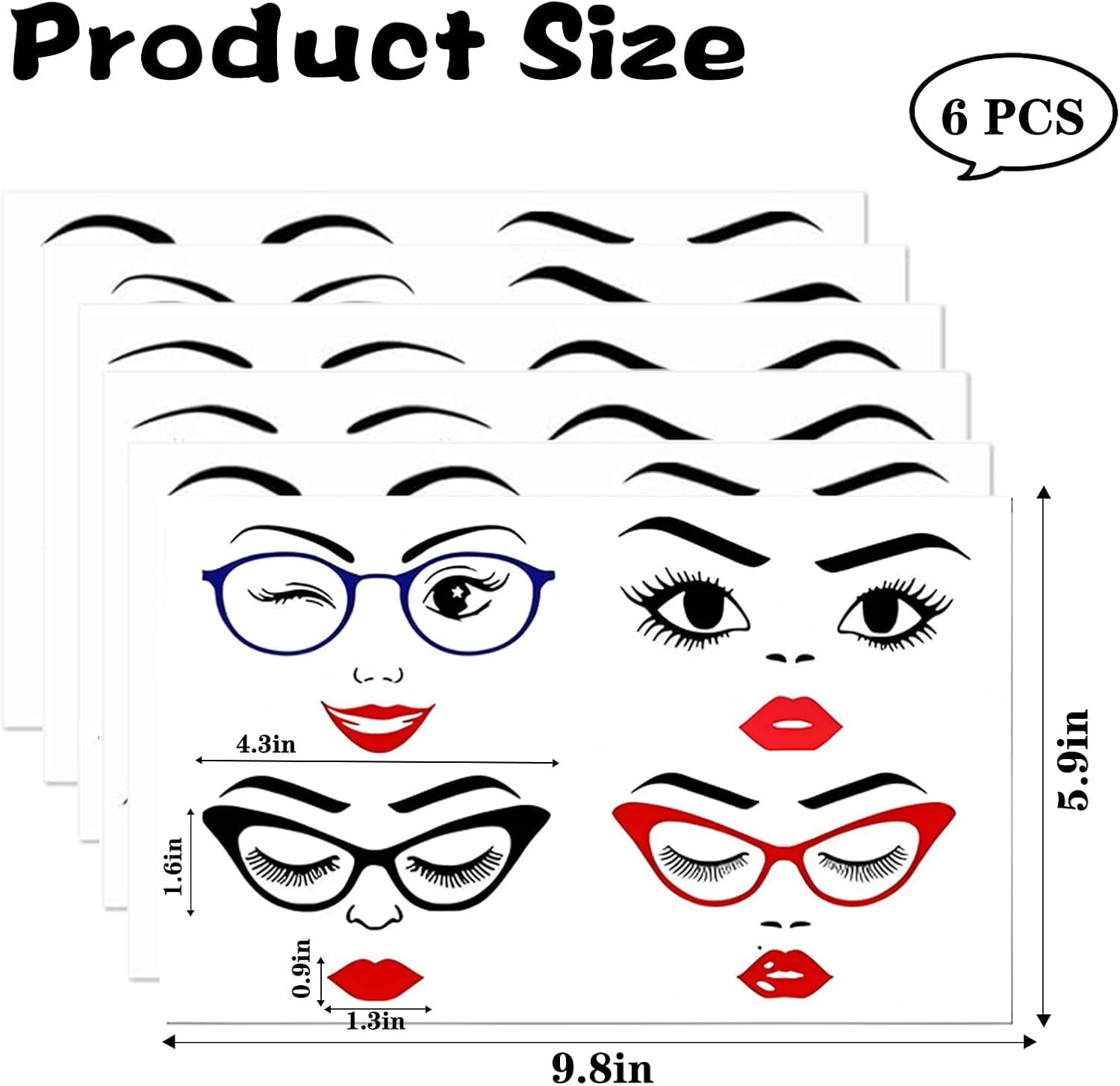 6 PCS Face Stickers for Women Featuring Lips Eyes Eyebrows Nose Mouth for DIY Cr