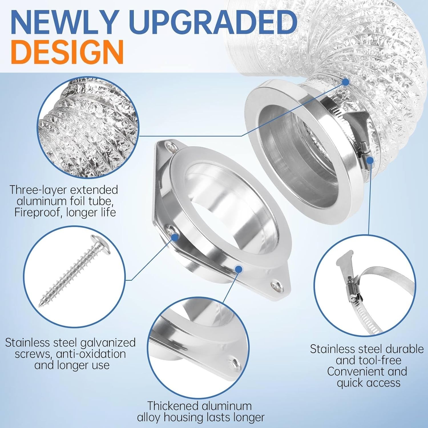 Magnetic Dryer Vent Coupling Connector Kit – DV180 Airtight Seal, Silver