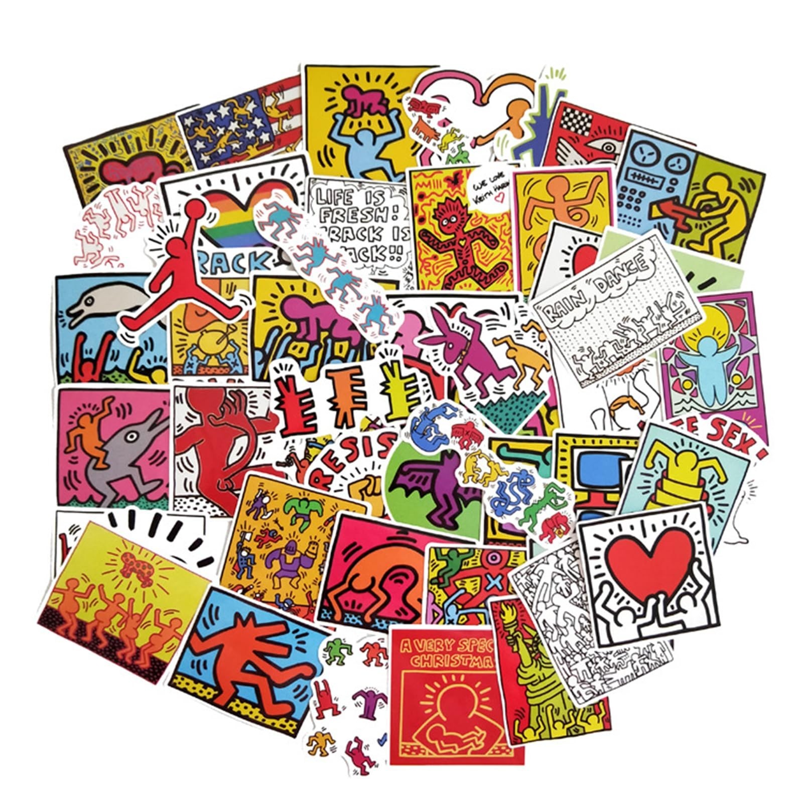 50Pcs Keith Haring Graffiti Waterproof Stickers for Water Bottles Cup Vinyl