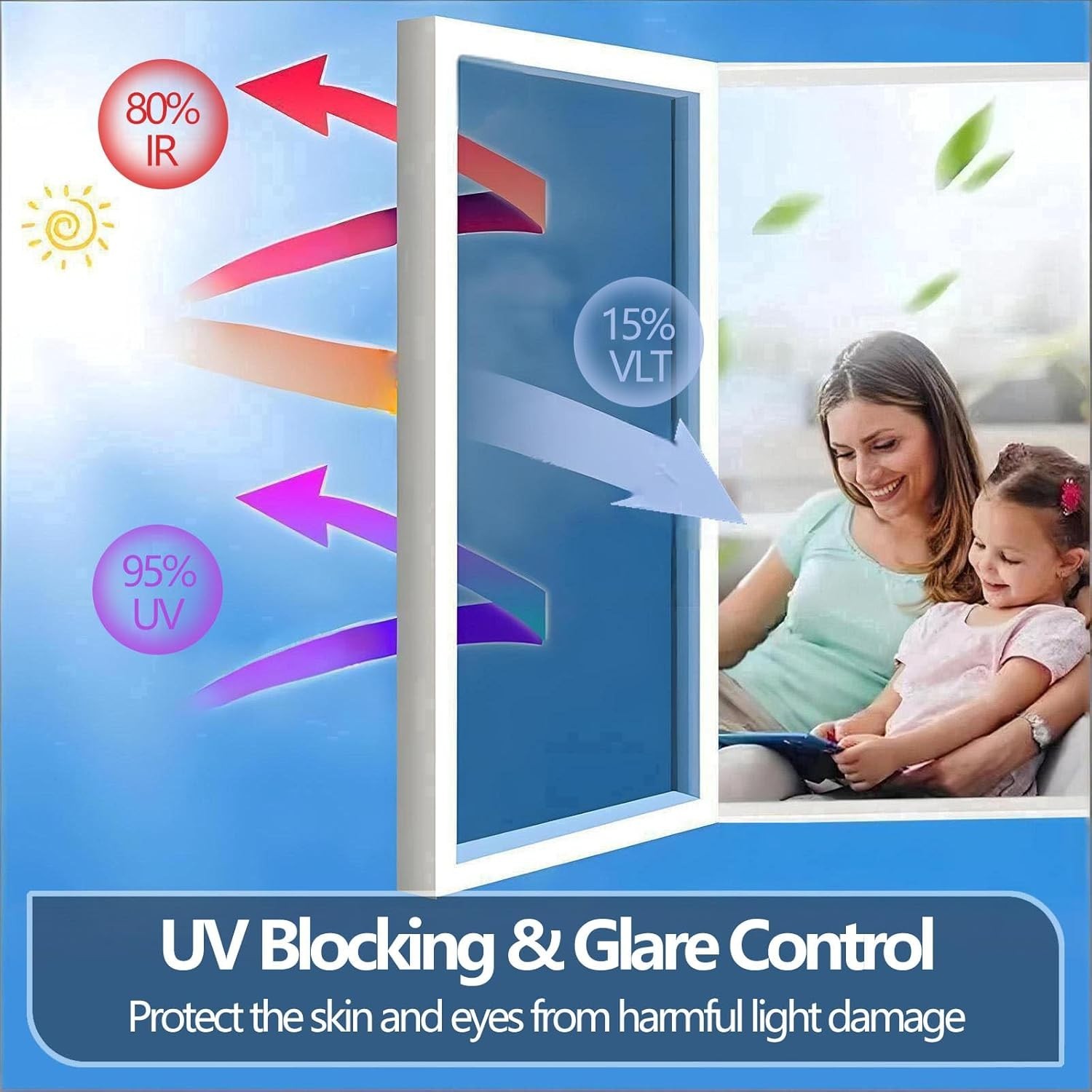 One Way Privacy Window Film 23.6" x 32.8ft Mirror Tint UV Heat Block