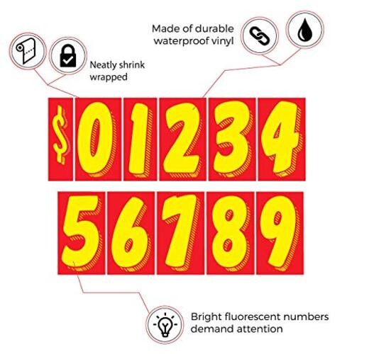 EZ Line Vinyl Decals for Cars Red and Yellow Large Number Stickers Windshield