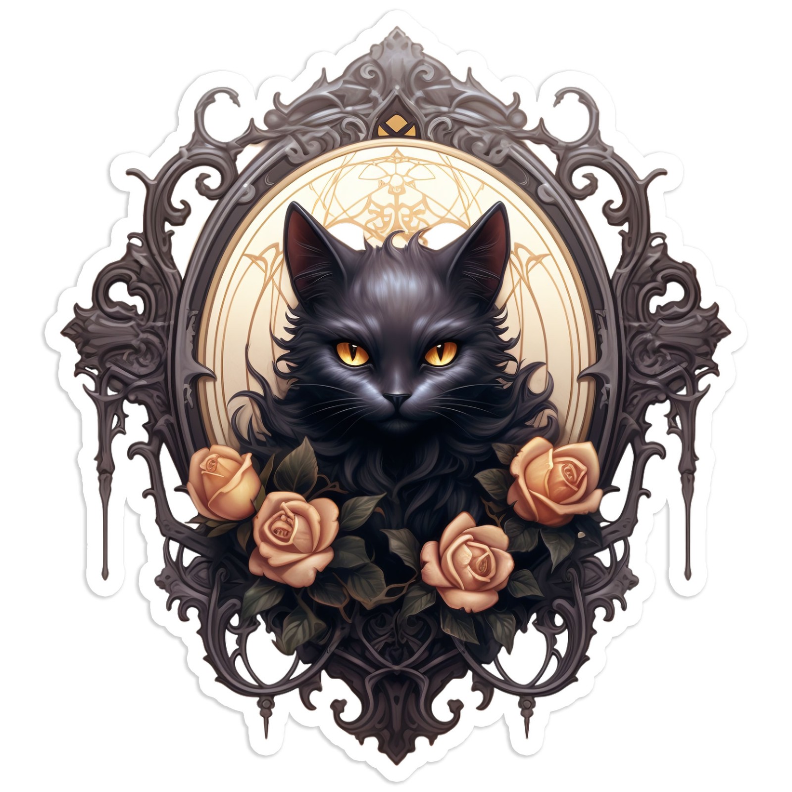 Black Cat in Ornate Frame – Vinyl Decal Sticker – Car Window Laptop – #1955