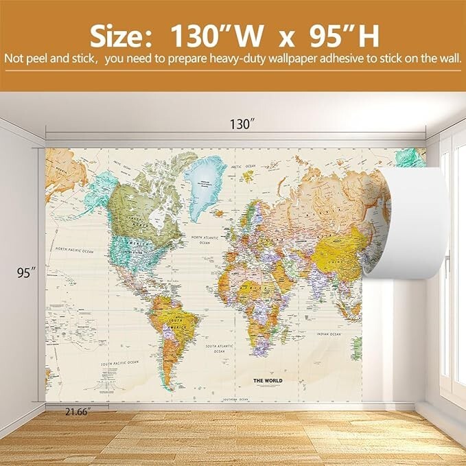 NEW 130"W x 95"H Colorful Wallpaper Kid's Children's Room Study Wall Mural Map