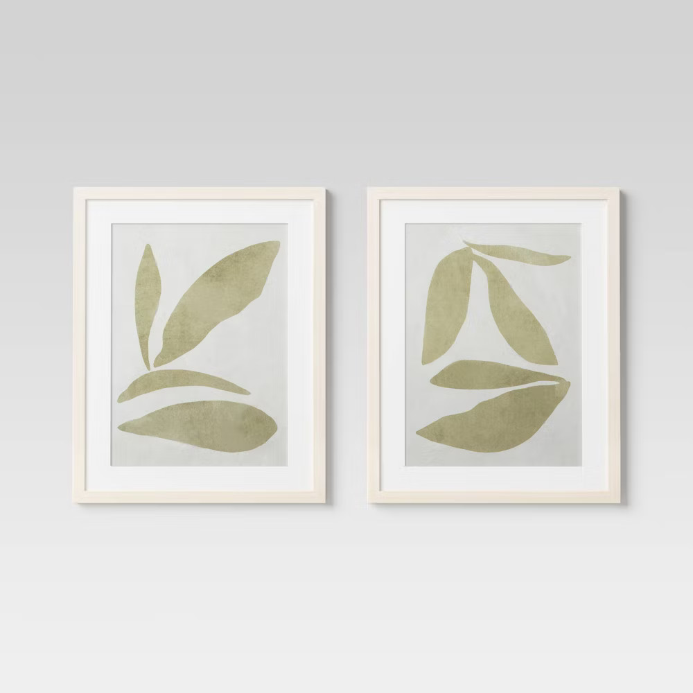 Threshold Botanical Leaf Duo Minimalist Poster Modern Set of 2 16"x20" Wall