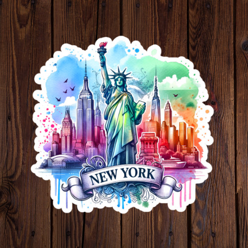 New York Sticker Vinyl Decal Statue of Liberty Skyline Colorful Art