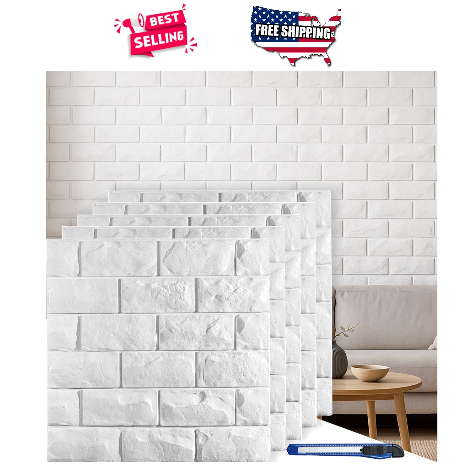 Peel and Stick 3D Wall Panels White Brick 30pcs Waterproof Foam Art Deco 29sqft