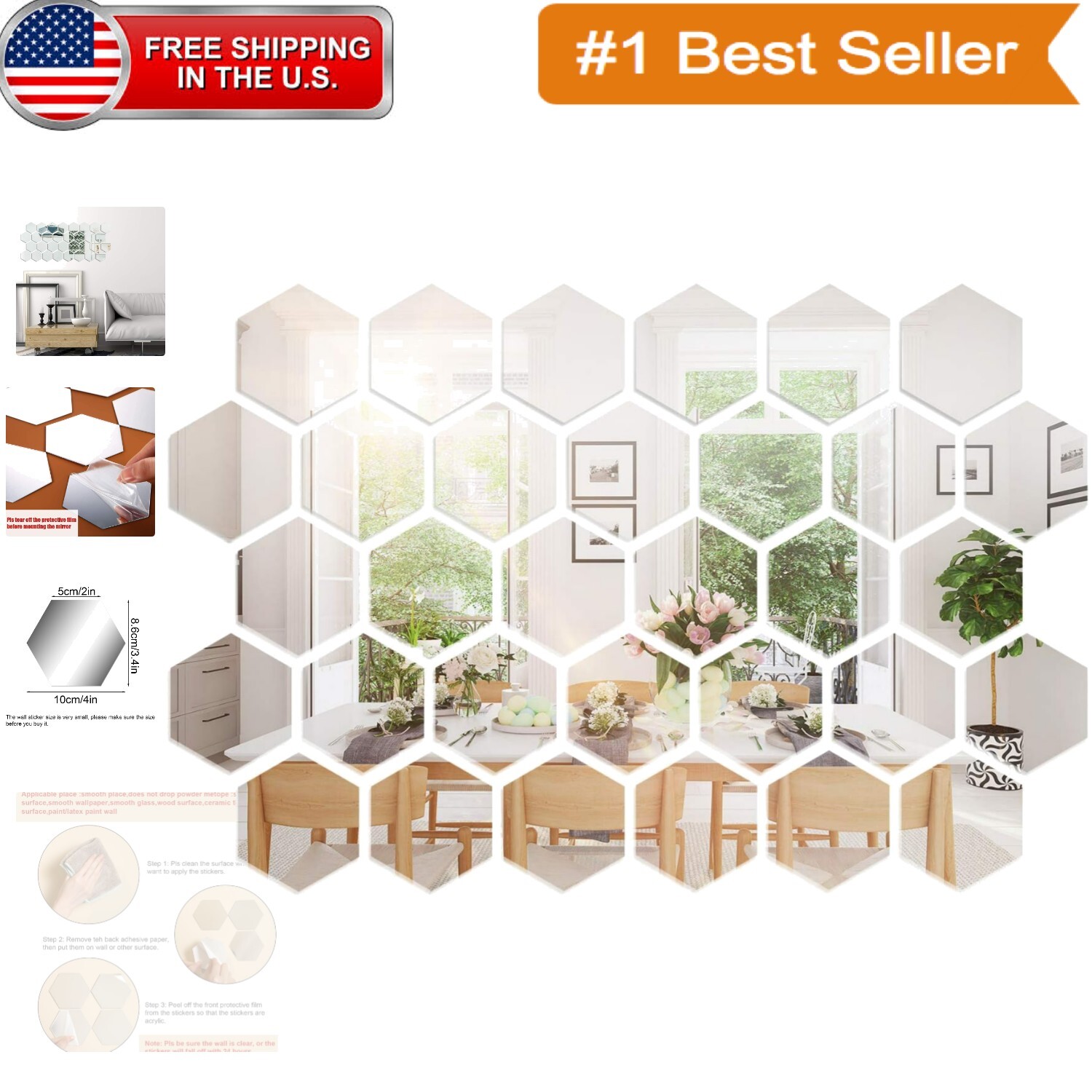 Chic Removable Hexagonal Mirror Wall Decal Set – 32 Pcs for Stylish Interiors