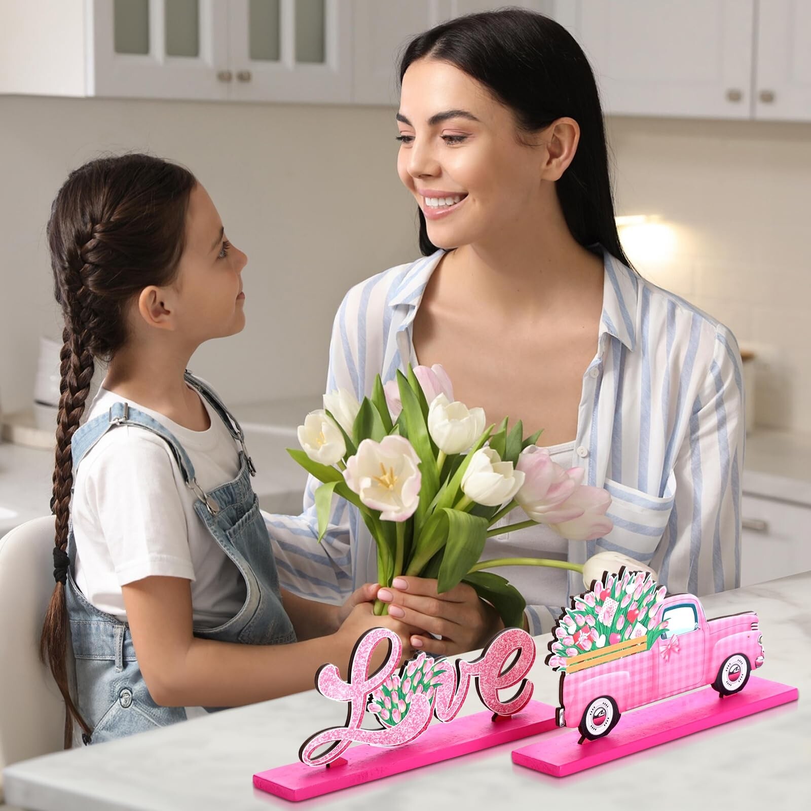 Blulu 6 Pcs Mother's Day Wooden Table Sign Decorations Happy Mother's Day Tab…