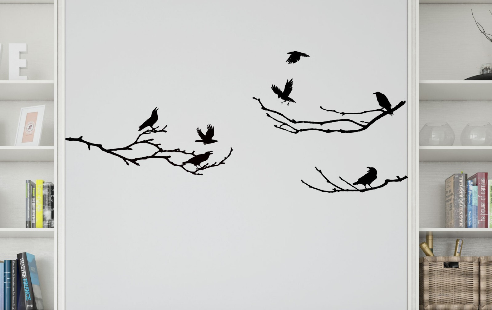 Raven Black Crow birds Winter Branch Tree Halloween Wall Decal Sticker