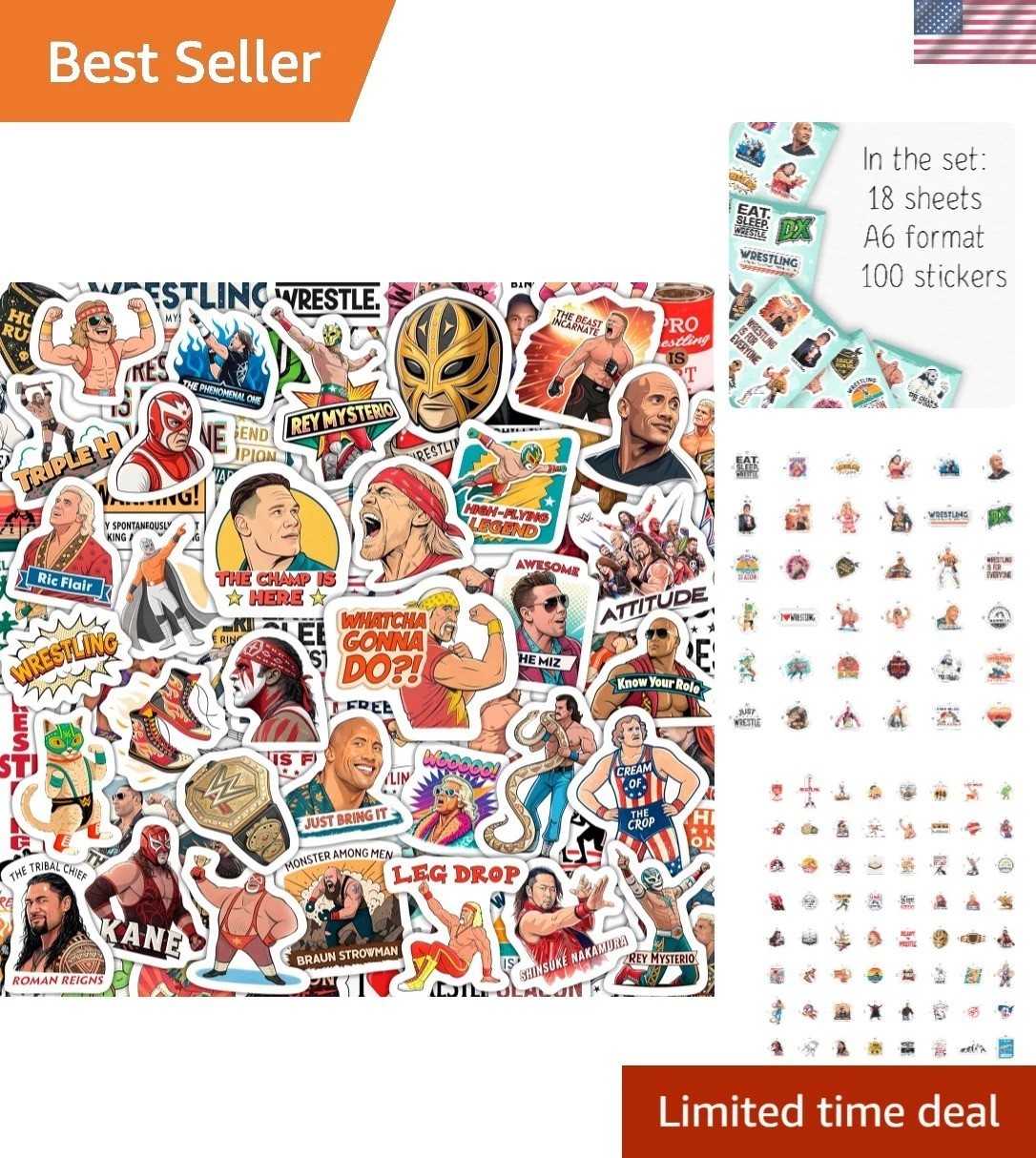 100Pcs Wrestling Stickers Pack – Fighter Vinyl Decals, Water Bottle, Laptop –…