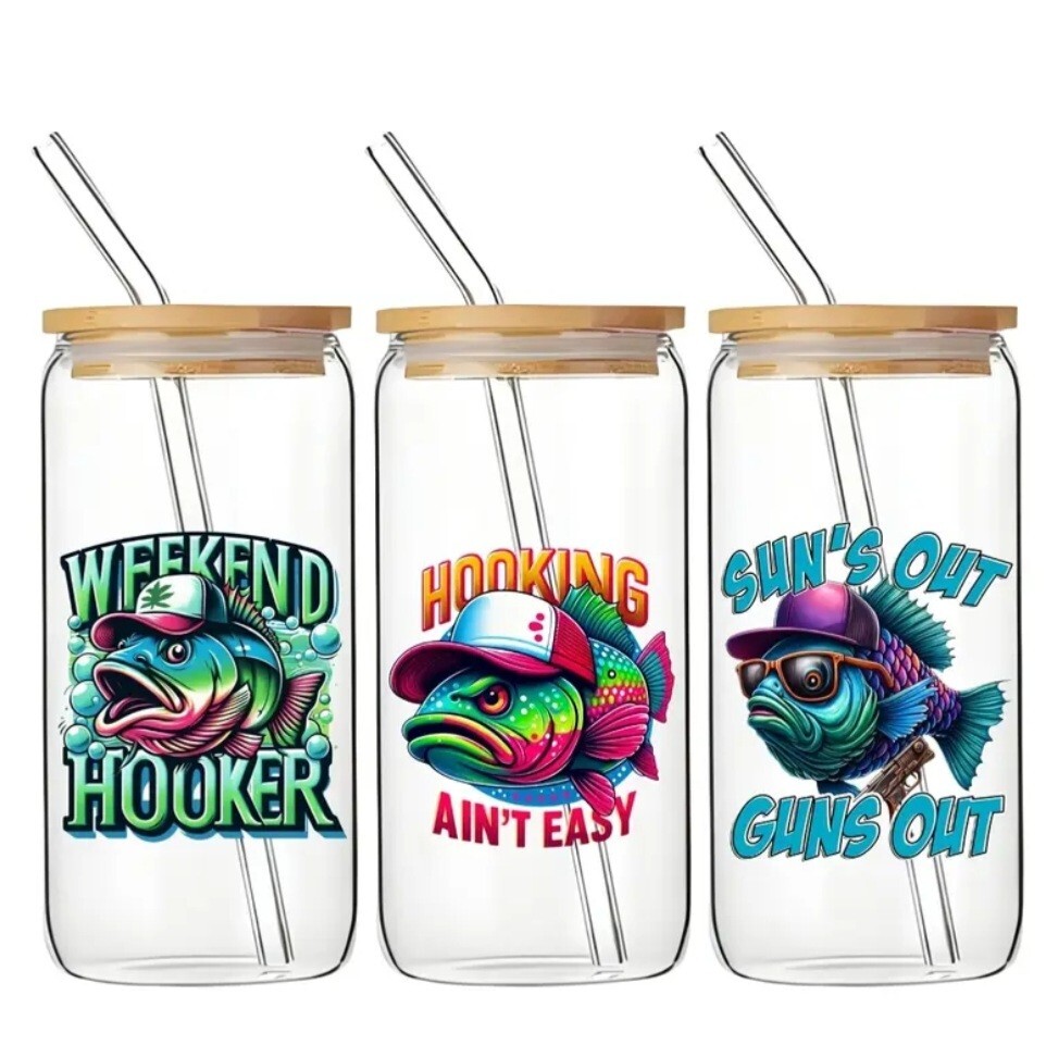UV DTF Funny Fishing Quotes Transfer Sticker Set 12 Pieces 2×2 Inch Decals