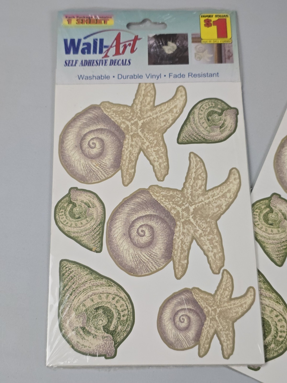 Wall Art Self Adhesive Decals Sea Shells Washable Sealed Lot Of 2 Vintage NOS