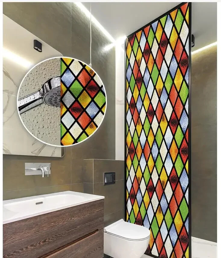 Retro Static Cling Privacy Window Sticker Frosted Stained Church Glass Sticker