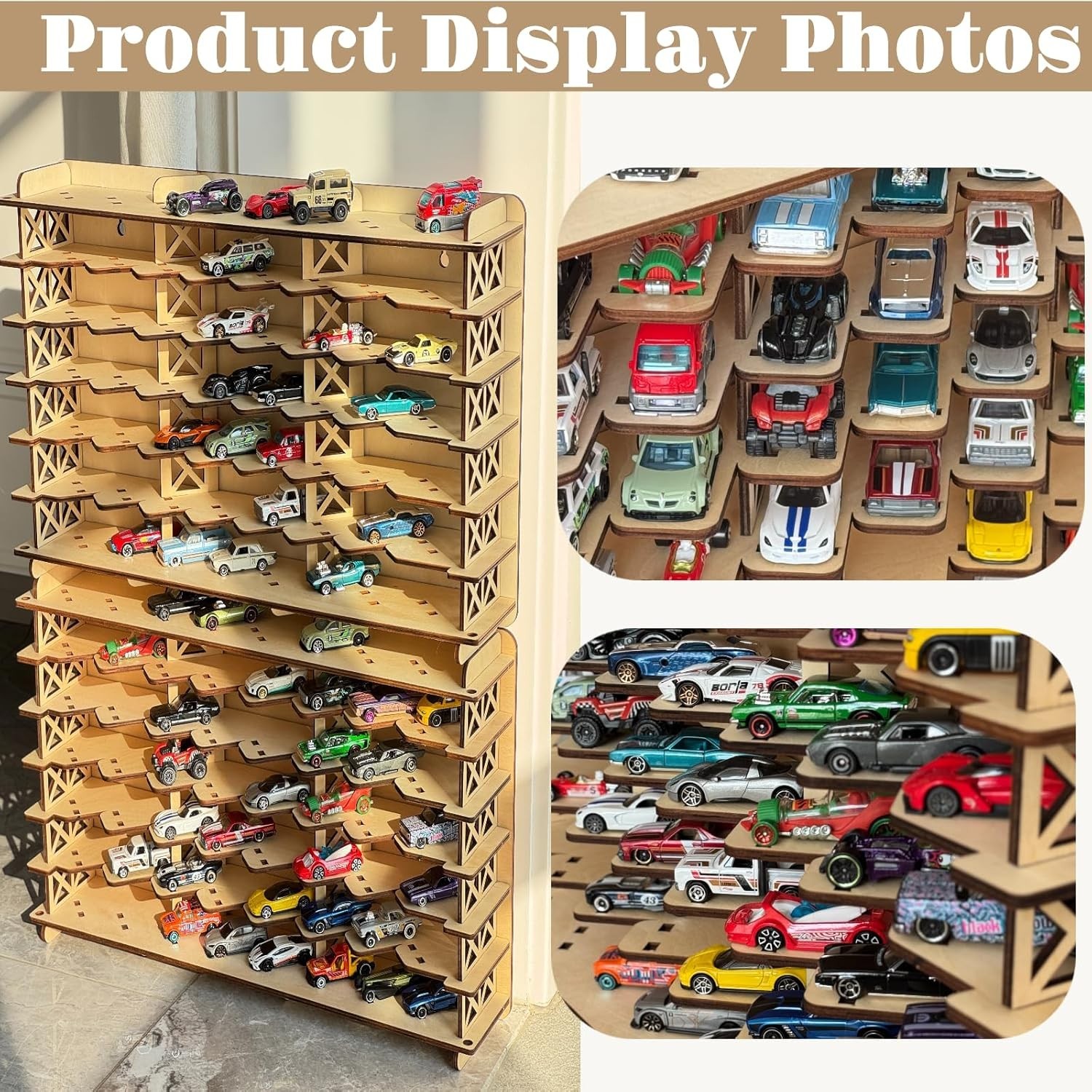 Wood Toy Car Hot Wheels Display Rack, Holds 36/56Diecast Cars Model Car Display