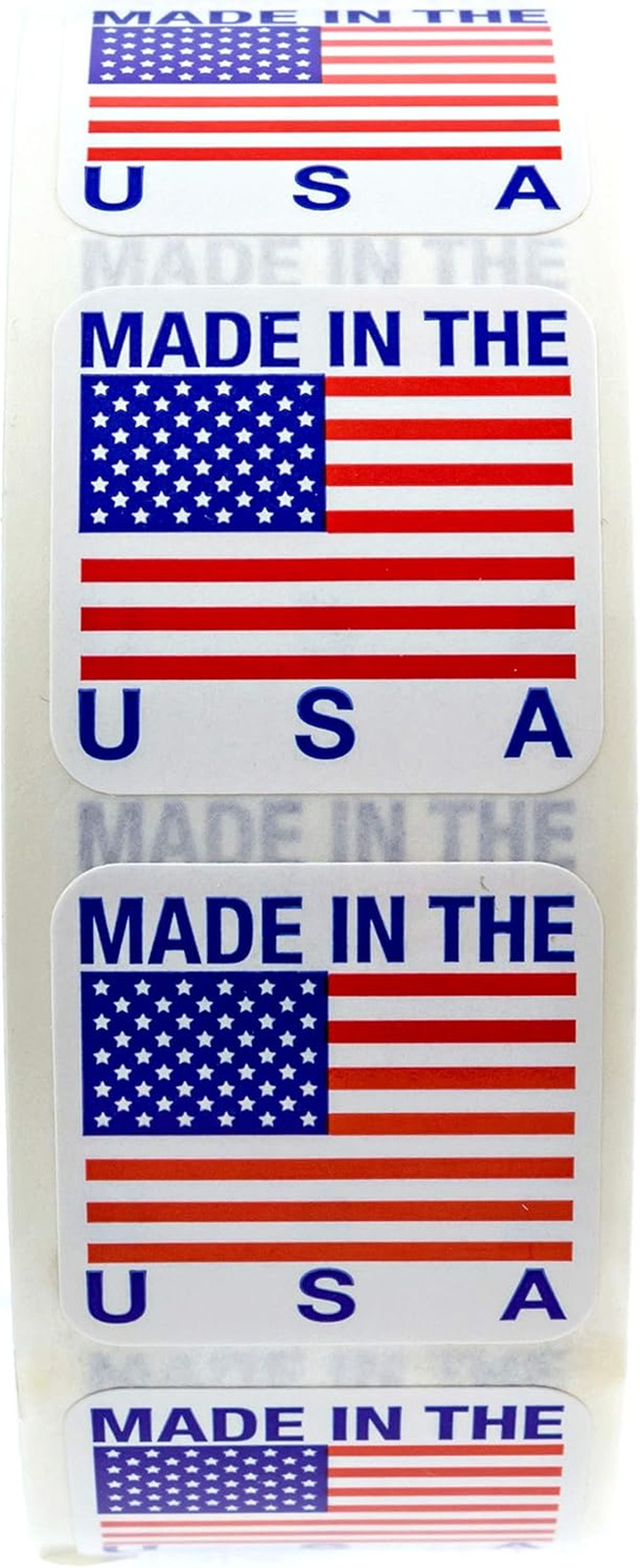 1000 Pcs Made in USA American Flag Stickers Vinyl Decal Sticker Roll, 1X1 Inch