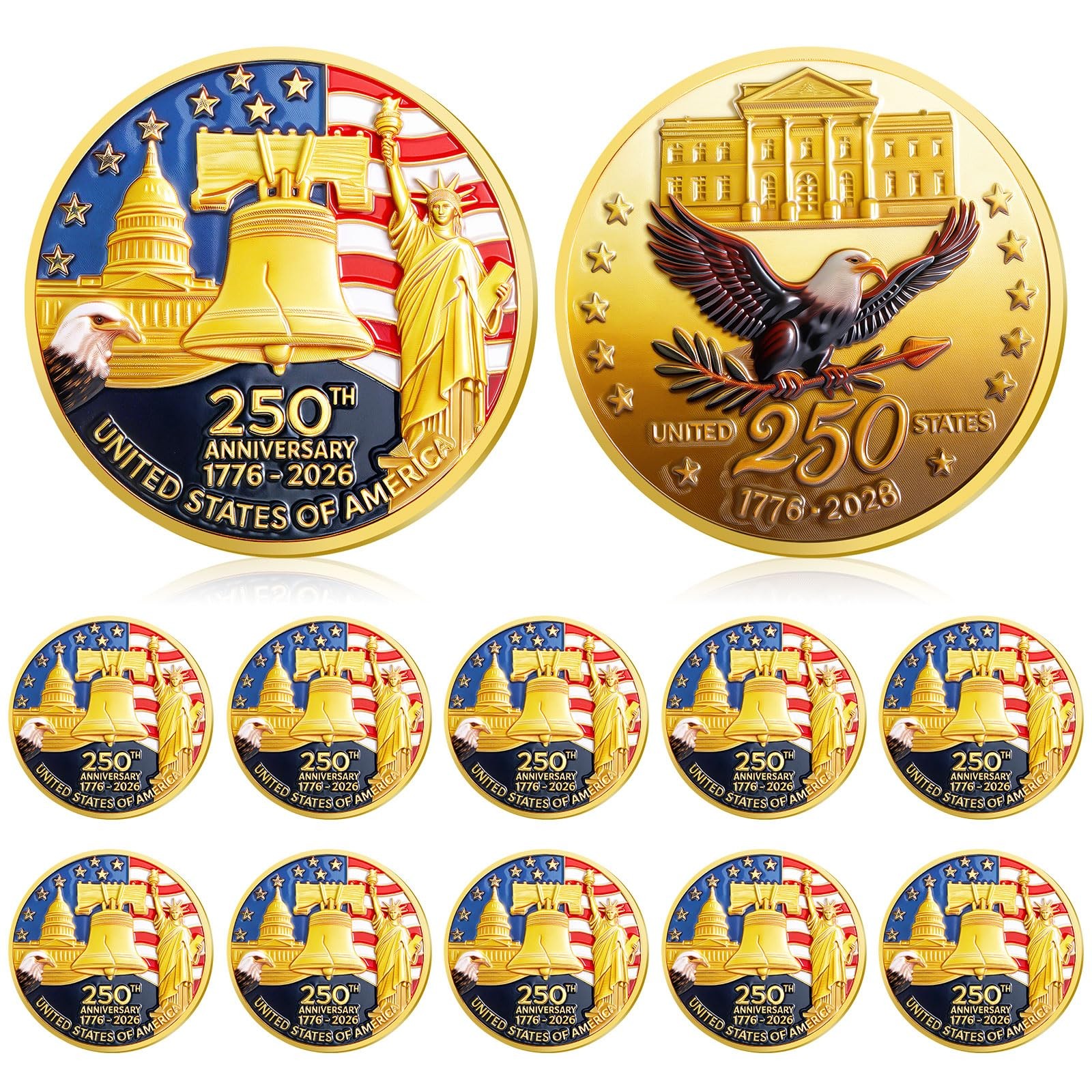 Highergo 1.57 inches (diameter) x 0.12 (thick), Gold, Red, White, Blue