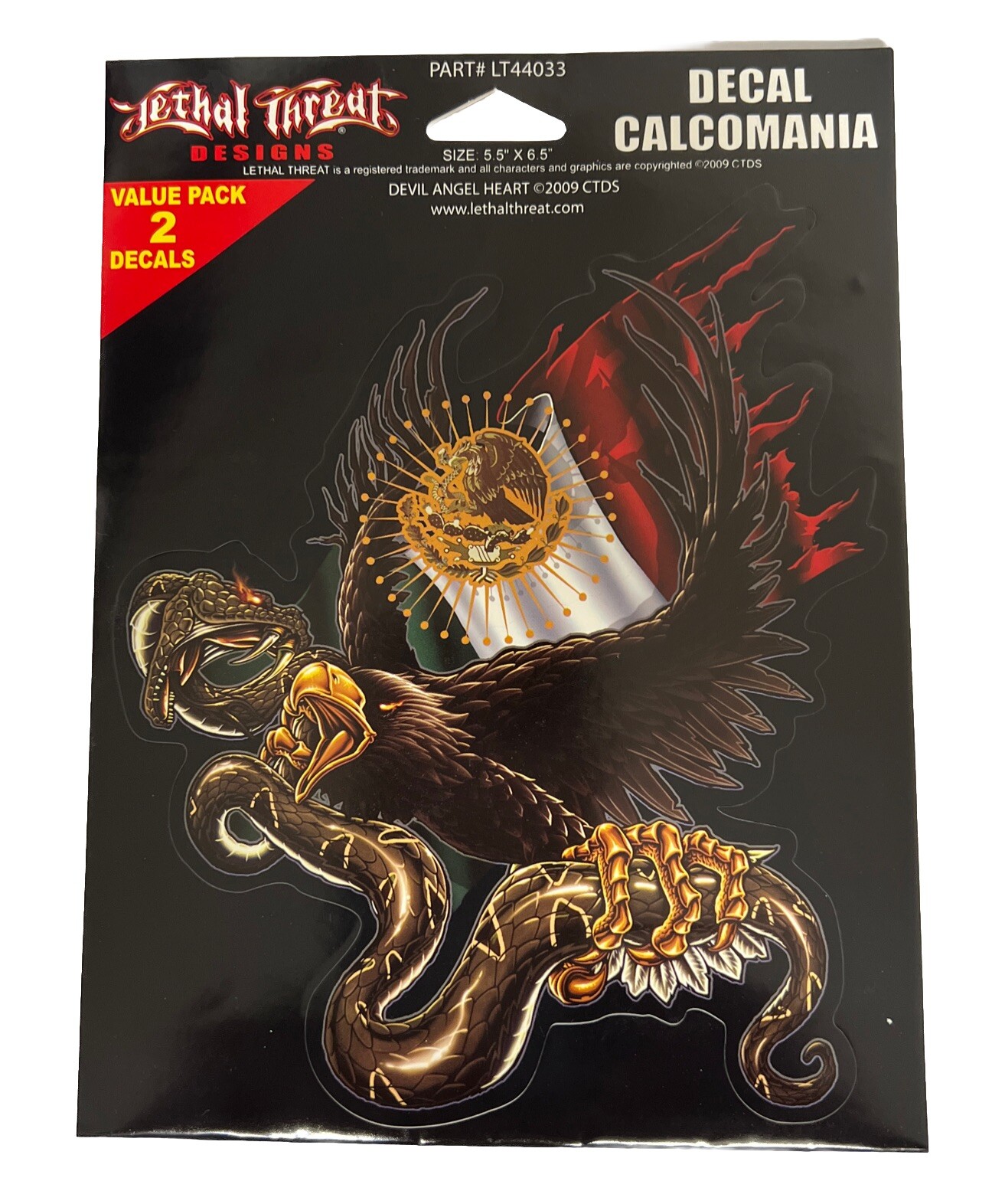 Lethal Threat Mexican Eagle Snake Flag Decal 2 Pieces Set of Waterproof Stickers