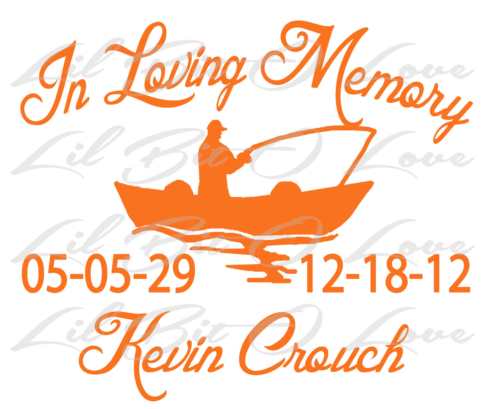PERSONALIZED IN LOVING MEMORY VINYL DECAL WITH FISHERMAN IN BOAT NAMES & DATES
